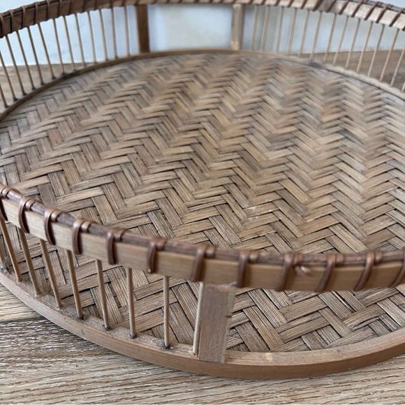 16 inch Boho Wicker Tray Basket - Picture 1 of 5